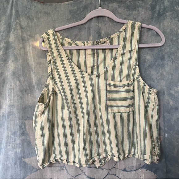 Toad&Co Tops - Toad&Co Striped Sleeveless Cropped Tank - Green & Cream